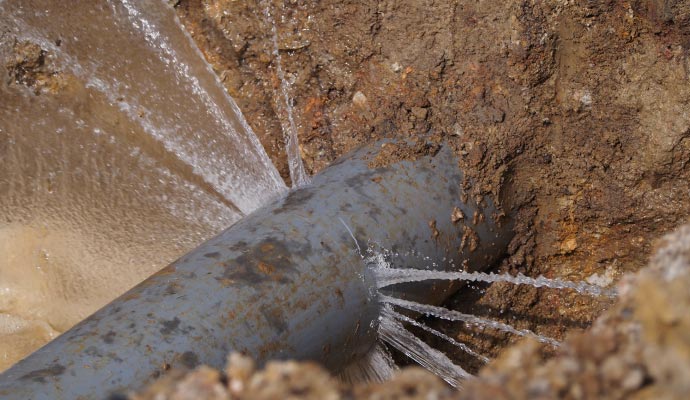 Close up view of a broken water pipe