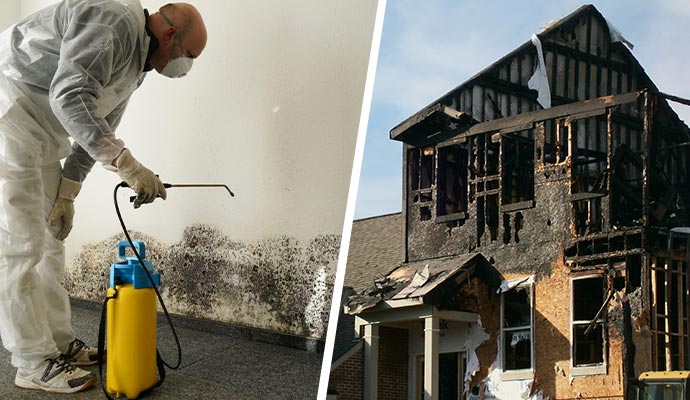 collage of mold remediation and residential fire restoration