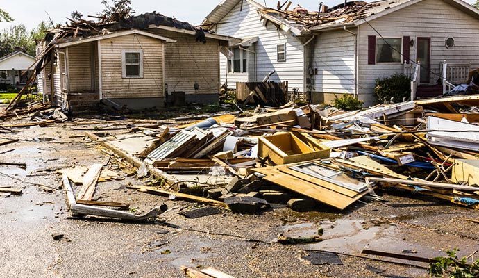 disaster damaged house