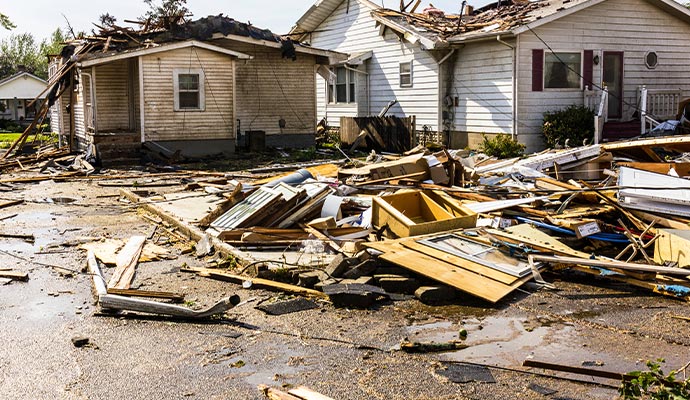 filled with debris from destroyed homes after a storm