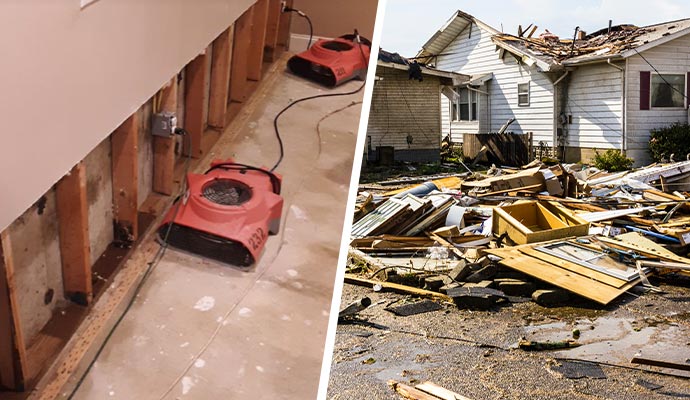 collage of water and storm damage restoration services