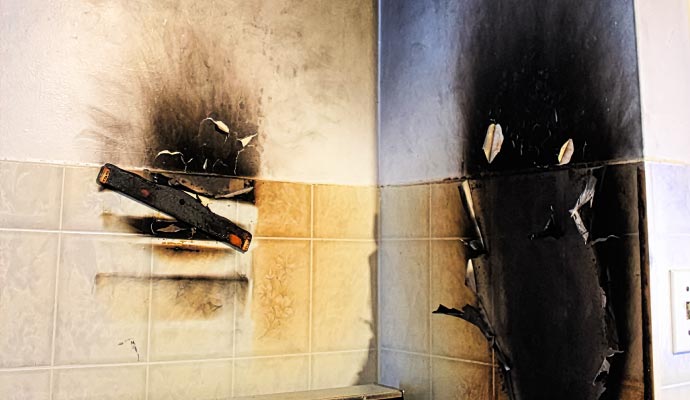 Smoke damaged drywall