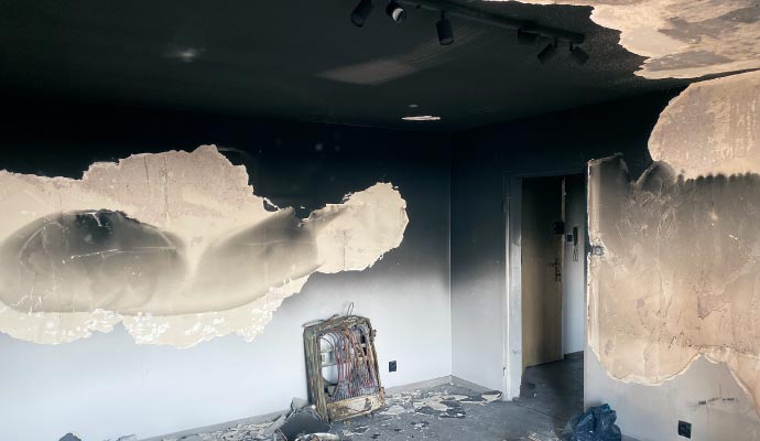 Soot damaged ceiling