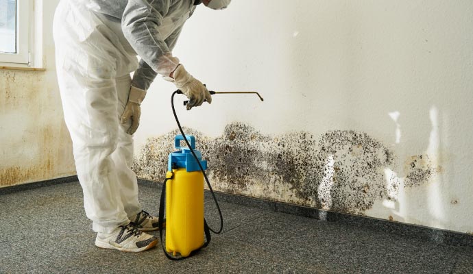 professional worker decontaminating mold using equipment