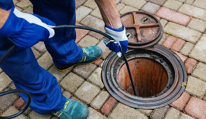 Professional worker cleaning sewage.