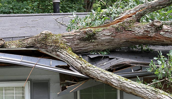 storm damaged house