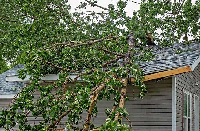 Storm damaged house