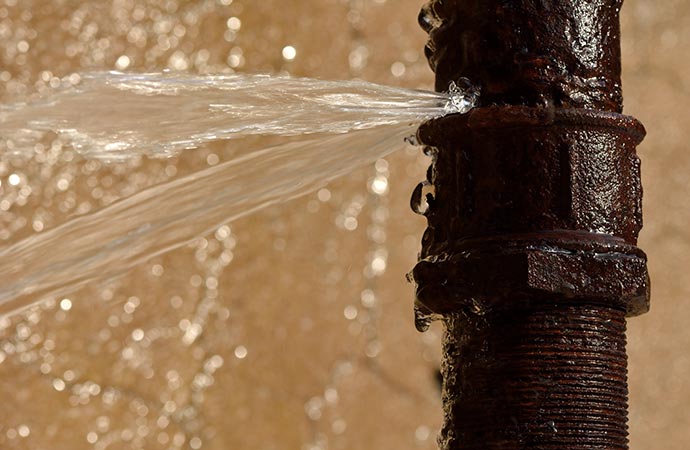 Water spreading out from the broken pipe