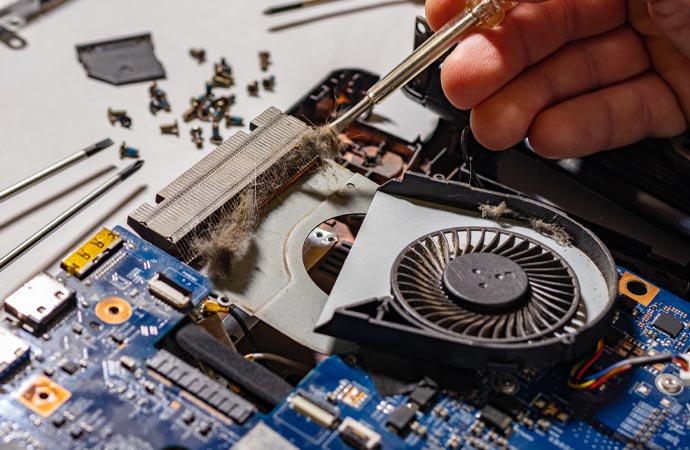 Professional worker restoring electric contents