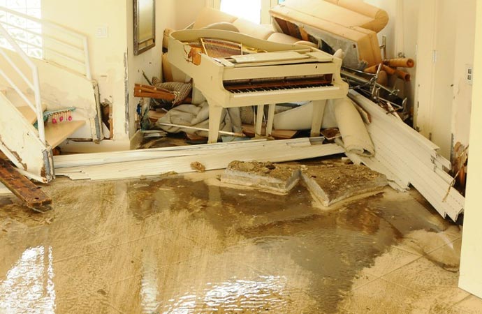 A room damaged by water